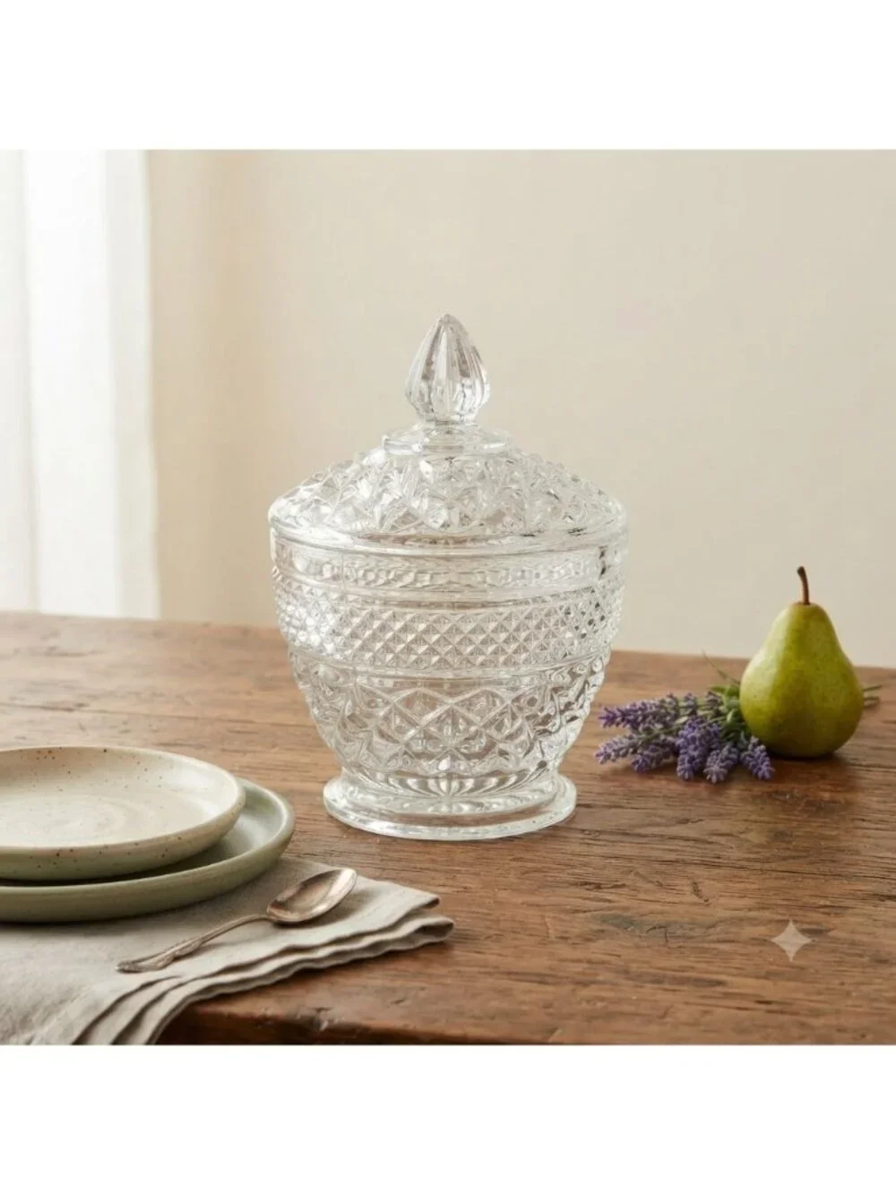 Vintage Anchor Hocking Wexford Clear Glass Covered Small Candy Dish Sugar Bowl